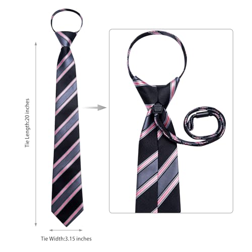 Image of DiBanGu Mens Zipper Ties Silk Adjustable Necktie Pocket Square | Paisley /Striped Pattern,Pre-tied Gift Tie Sets,Jacquard Woven,Pocket Square Cufflinks,Great for Formal & Business Wedding