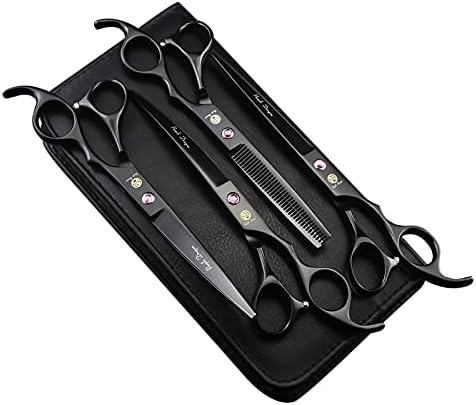Purple Dragon Professional 7.0 inch 4PCS Pet Grooming Scissors Kit Japan Premium Steel Straight & Curved & Thinning Blade Dog Hair Cutting Shears Set with Case