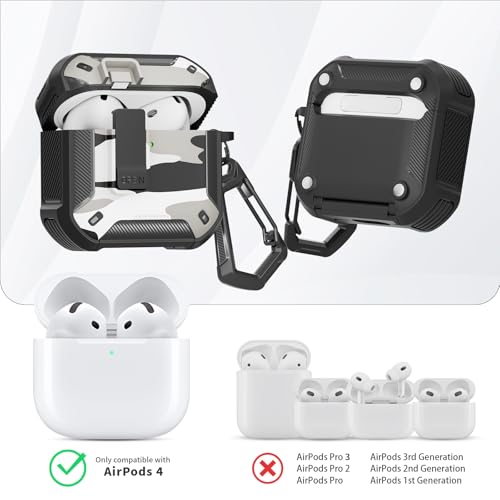 Image of for AirPods 4 Case with Magnetic Secure Lock Clip and Phone Stand, Compatible with Magsafe Charging, with Carabiner&Cleaner kit for Apple iPod 4th Generation Cover(2024) Men Women (Camouflage Gray)