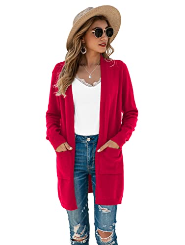 Image of TASAMO Cardigan Sweaters for Women Long Sleeve Open Front Casual Knit Fall Coat Oversized Soft Outwear with Pockets