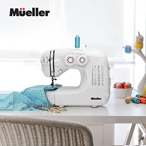 Mueller Ultra Stitch Sewing Machine, 110 Stitch Applications, Led Light, Foot Pedal, Reverse, Buttonhole, Button And Zipper Sewing, Easy To Use, Thread Cutter, Removable Accessories Storage, White #TOP7