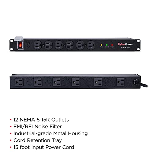 Cyberpower Cps1215Rms Rackmount Surge Protector, 120V/15A, 12 Outlets, 15 Ft Power Cord, 1U Rackmount #TOP2