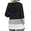 Hoodies Jumper Sweater Women Fall Pullover Color Block Sweatshirt V Neck Long Sleeve Hooded Tops Ladies Knitted Shirt Loose Casual Tshirt for Autumn Spring (Black, XXL) #4