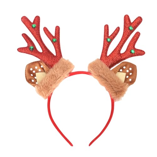AIUPUOC Reindeer Antlers Headband Christmas Hair Accessories for Women Party Outfits Cute Red Reindeer Ears Glitter Antlers Headband Party Supplies Hair Band 1PCS