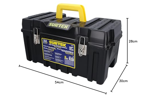 SURTEK Tool Box - 21" x 11" x 10" Mobile Tool Carrier with Moulded ABS Plastic Construction & Dual Latching Metal Clasp Design - CPS20, Black - Image 6