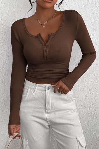 Image of PRETTYGARDEN Women's Fall Long Sleeve Henley T Shirts