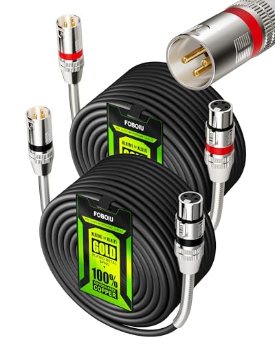 Foboiu XLR Cables 100ft 2 Pack,Long XLR Microphone Cable with Gold-Plated Connectors，Oxygen-Free Copper (OFC) Shielded and Balanced XL R Male to Female Cord for XL R Cable Speaker，Metal Spring SR