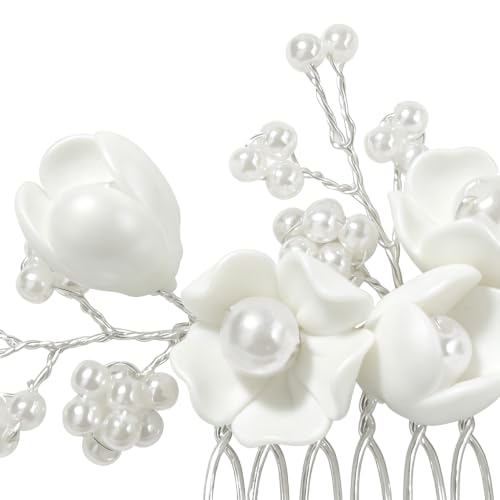 Peine para el cabello de flor perla plateada 3.5 pulgadas miniatura 3