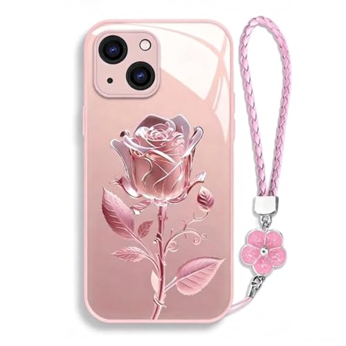 Case for iPhone 11 12 13 14 15 16 17,Pink Lily FlowerLanyard Hard Case,All-Inclusive Lens Design Phone Cover,Full Coverage Shock