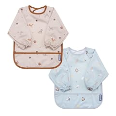 BIBaDO Mess Proof Baby Bib, 2 Pack Long Sleeve Bib, 6 month - 3 Years, Waterproof Bibs for Toddlers, Machine Washable Baby Feeding Gift Sets (Forest & Arctic)