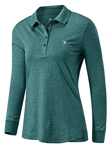 Rdruko Women's Thin Fleece Long Sleeve Golf Polo Shirts Lighweight Collared Athletic Shirts(Blackish Green, Us S) #TOP28
