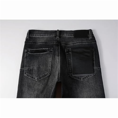 Mnjyihy Men's Straight Leg Denim Pants High Street Ripped Holes Stretch Skinny Button Fly Ripped Jeans Pants4