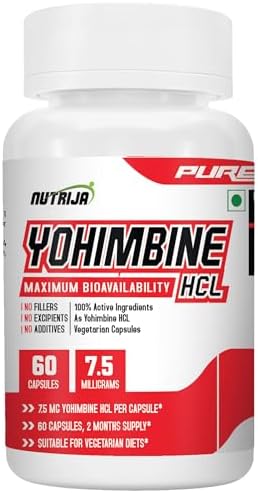 NutriJa Yohimbine HCL 7.5mg | Pure Series Supplement | Single Ingredient Formula | Vegetarian Capsules | 60 Capsules