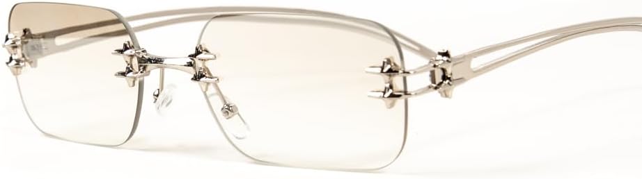Street Knitted Elegant Rectangle Silver Vintage Retro Metal Wire Frame Rimless Square Clear Gray Gradient Tint Lens Eyeglasses Hip Hop Glasses For Men Women