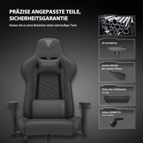 Gaming Stoff Spellcaster Bürostuhl Zocker Gamer Ergonomischer Stuhl Armlehne Einteiliger Stahlrahmen Einstellbarer Neigungswinkel Schwarz, 43-52 x 69,5 x 57, 5902659841537 – Bild 6