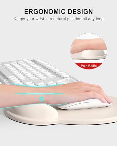 Image of Mouse Pad with Gel Wrist Rest Support, Ergonomic Mouse Cushion with Non Slip Rubber Base Mouse Pad for Laptop, Computer, Gaming, Office (Cream, Round)