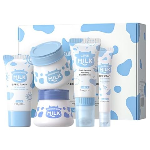 Skincare Gift Set for Women, Milk Skin Care Sets - 5PCS Skincare Essentials Set with Eye Cream, Cleanser, Face Cream Sunscreen, Cream for Teenage Girl Women Beauty Skin Care Gift Set Cover