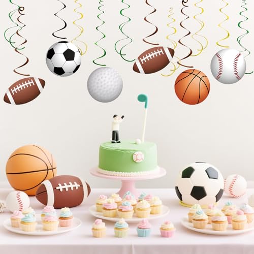 Image of 54Pcs Sports Hanging Swirls Party Decorations Sports Theme Birthday Party Decorations Supplies Baseball Basketball Golf Football Soccer Ball Cutouts Swirl Ceiling Streamers for Kids Boys Men