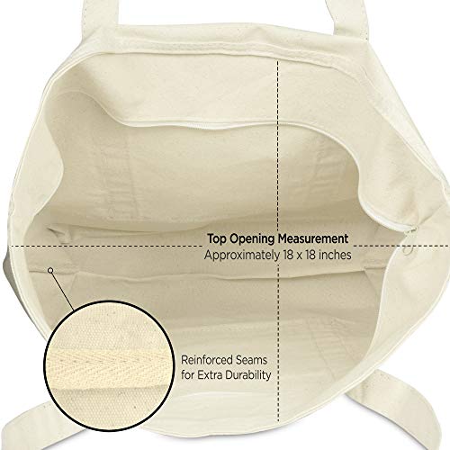 Dalix 22" Extra Large Cotton Canvas Zippered Shopping Tote Bag In Pink #TOP5