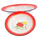 DECOMELODY 2 piezas Platos Esmaltados Redondos de Unidades Prácticos para Cocina y Servir Ensaladas Pastas y Aperitivos con Diseño Retro Floral