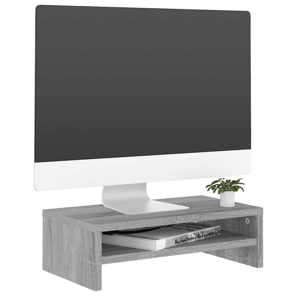 Supporto per monitor grigio Sonoma, 42 x 24 x 13 cm, in legno con vano portaoggetti, per scrivania, PC, laptop e TV