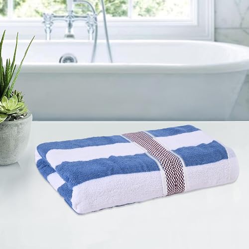 Image of Kuber Industries Bath Towel | 144 GSM Cotton Bathroom Towel | Towel for Bath-Gym-Travel | Highly Absorbent Bathing Towel | Bath Towel for Men | Blue Patti | 30x60 Inch | White