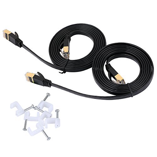 Cat 7 Ethernet Cable 5Ft (2Pack), Outdoor&Indoor, 10Gbps Support Cat7 Network, Heavy Duty Flat LAN Internet Patch Cord, Solid Weatherproof High Speed Cable for Router, Modem, Switch, Xbox, PS4, Black