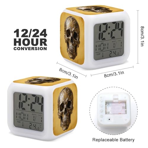 Reloj despertador vintage de calavera metálica que soluciona los despertares difíciles 3
