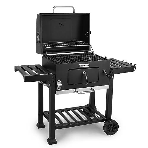 Amig - Holzkohlegrill, Fireplus Tragbarer Barbacue | Grill mit Rädern und Seitenablagen | Belüftungssystem und Aschebehälter | Stahlgrill 57 x 42 cm | Maße: 116,5 x 13,1 x 56 cm