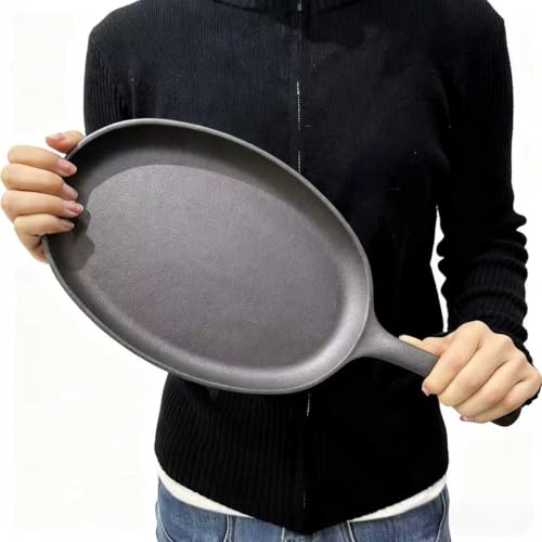 Image of Cast Iron Fajita Skillet Pan - 9.25x7 Inch Oval Serving Griddle for Stovetop, Oven, Grill & Campfire - Pre-Seasoned, Versatile Heavy Duty Grill Pan with Ergonomic Teardrop Handle