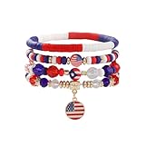 ZMANYIJEW Ensemble de bracelets à breloques pour le jour de l'indépendance 2024 du 4 juillet pour femmes, bracelets extensibles en poterie douce avec drapeau américain pour homme et femme, adjustable,