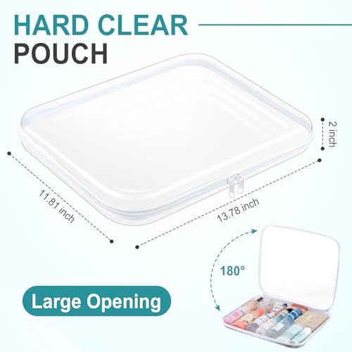 Image of Hoolerry 4 Pcs Hard Clear Zipper Case Makeup Bags Plastic Zipper Pouch Transparent Storage Box Containers for Cosmetics, Snacks, Building Blocks, Puzzles(Clear,13.8 x 11.8 x 2 in,White)