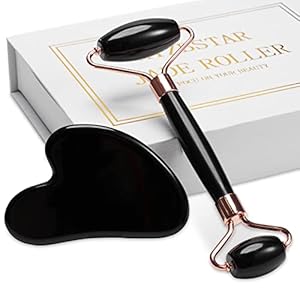 XYZBSTAR Jade Roller for Face, Facial Roller Massager Skin Care Tool, Gua Sha Facial Tools for Face, Neck, Eyes, Reduce Puffiness of The Skin (Black)