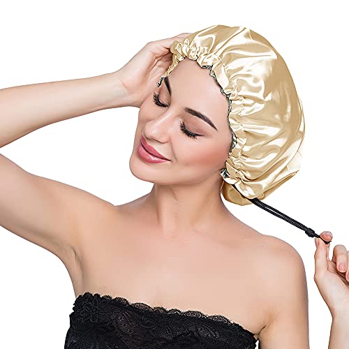 Image of Stain Bonnet Silk Sleep Cap Adjustable Satin Cap for Night Sleeping Hair Bonnet Reversible Double Layer
