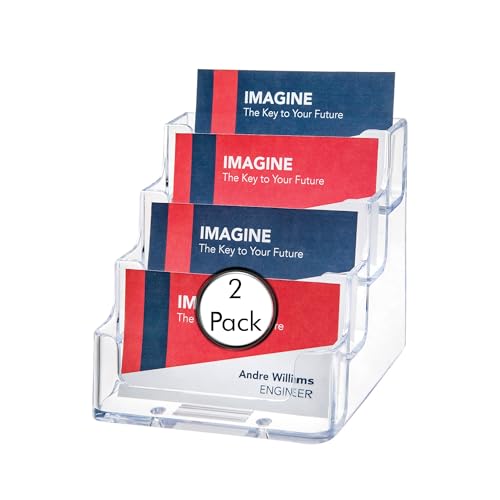 Image of Deflecto Business Card Holder - 4 Tier 4 Pocket - Landscape - Pack of 2 - Clear