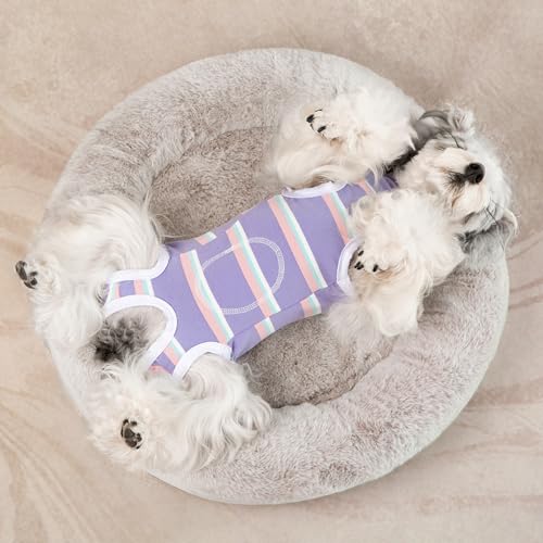 Image of Dog Surgery Recovery Suits, Sleeveless Dog Recovery Suit Female, E-Collar & Cone Alternative Surgical Suit for Small and Medium Dogs After Surgery, Striped Dog Onesie Pajamas