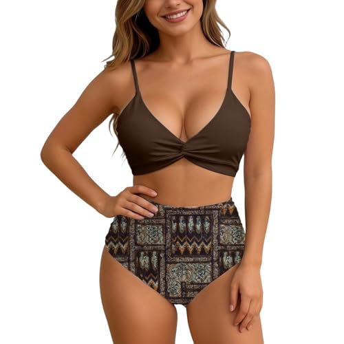 Maillot de bain deux pièces push-up marron café taille S
