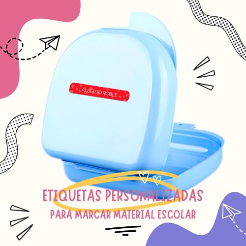 Miniatura 2 de Etiquetas Adhesivas Pequeña Con Laminado Protector Personalizadas Para Marcar Todo Tipo De Objetos Libros, Fiambreras, Tupper, Botellas,Lapices Colegio Y Guardería Tamaño 5 X 0,7 Cm 48