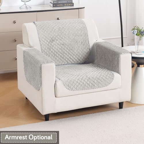 Image of HOKIPO Quilted Sofa Cover for 1 Seater for Seat & Back, 'Quilt Classic' Light Grey (IN-925-LGRY*2)
