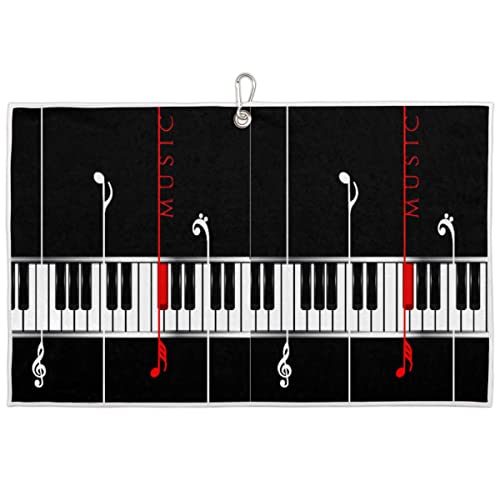 Piano Theme Golf Towel Microfiber Club Cleaner with Carabiner Clip Water Absorption Quick Dry Golf Towels for Women Men Golf Accessories 15 X 24 Inch