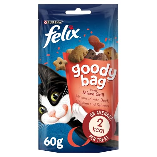 Purina Felix Goody Bag Mixed Grill Cat Treats Flavoured With Beef Chicken & Salmon, 60g