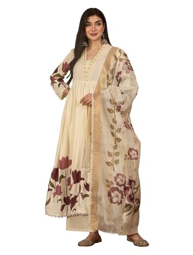 Stylum Women's Wine Floral Printed Rayon Flared Kurta Palazzo Dupatta Set