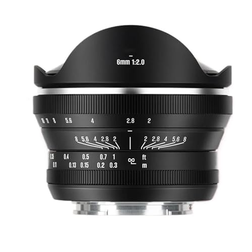 Camera Lens, Compatible con Sony E Canon RF Nikon Z Fujifilm XF M43-mount, Lente de cámara Ojo de pez con Marco APS-C de 6mm F2.0,in Parts(E-Mount(APS-C))