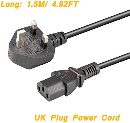 UK Pc Power Cable, Computer Power Cable, Monitor Power Cable, 3 Prong Power Cord, 1.5 m/4.92Ft Kettle Plug Power Lead, C13 10A 250v Power Cable