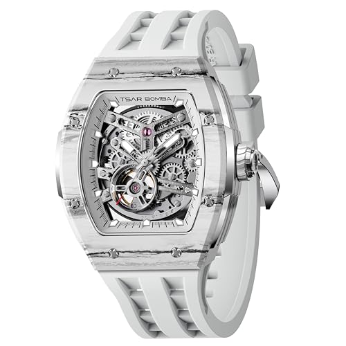 Image of TSAR BOMBA Mens Luxury Watch Automatic Watches for Men 50M Waterproof Japanese Mechanical Movement Tonneau Stainless Steel Case Sapphire Glass Big Face Cool Unique Fashion Gift Men