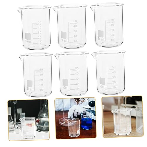 Unomor 6pcs Glass Beaker Measuring Cup Laboratory Cup Glass Measuring Cup Beaker