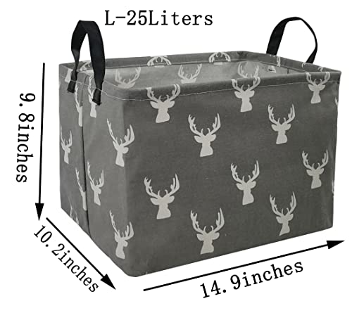 Image of Kid Storage Basket Gift Shelf Basket Toy Storage Bin, Nursery Basket Organizer Box for Children Room Deco With Handles (Grey deer)