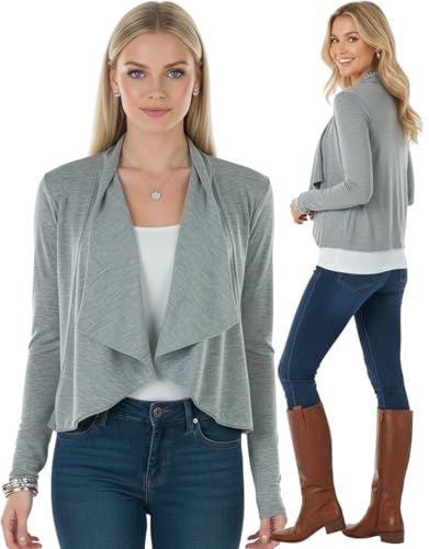 Image of ToBeInStyle Womens Open Front Long Sleeve Lightweight Asymmetrical Draped Cardigan with Side Pockets