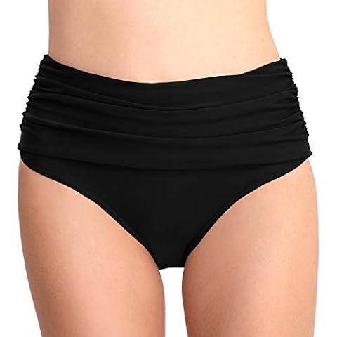 Vogueric Women's High Waisted Bikini Bottoms Tummy Control Swimsuit Bottoms Ruched Bathing Suit Bottom Full Coverage Swim Bottoms Black XX-Large Cover