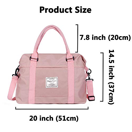 AUSTARK Sports Duffel Bag, Travel Weekender Gym Tote Bag, Large Nylon Overnight Shoulder Bag with Trolley Sleeve and Wet Pocket for Women Men (Pink)